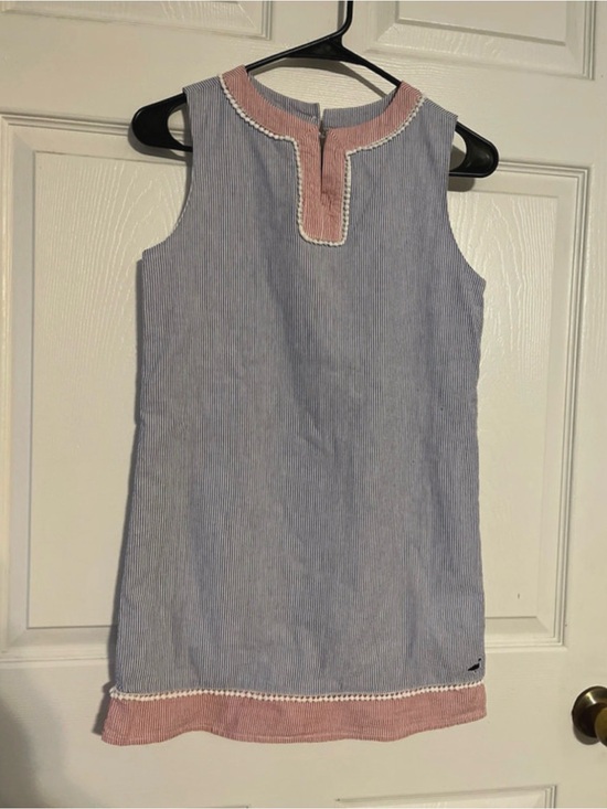 Properly Tied Other - Girls' Sleeveless Blue Pinstripe Dress with Pink Trim